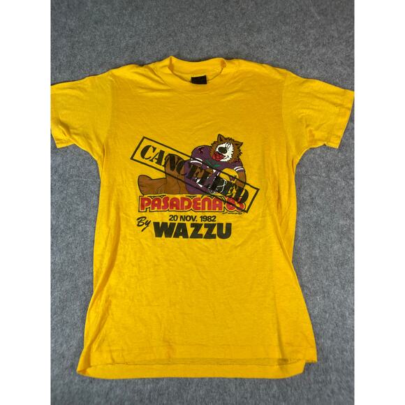 Vintage 80s Washington State Cougars Apple Cup T Shirt Mens S Yellow Pasadena - Picture 1 of 5